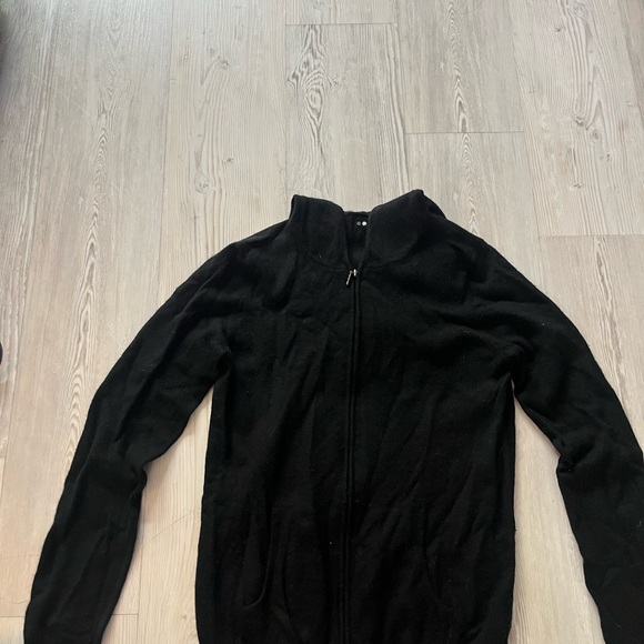 Three Dots cashmere Black Zip-Up Sweater with hood - Picture 3 of 5